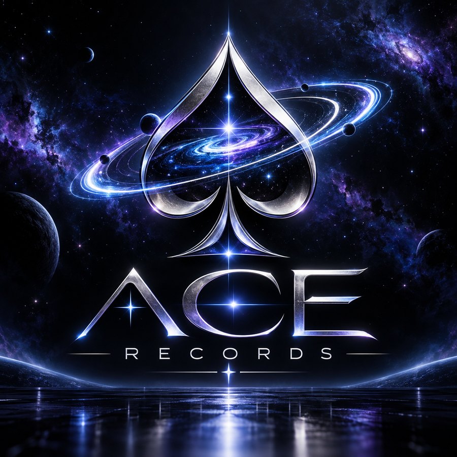Ace Records logo: a chrome spade wrapped in a galaxy ring